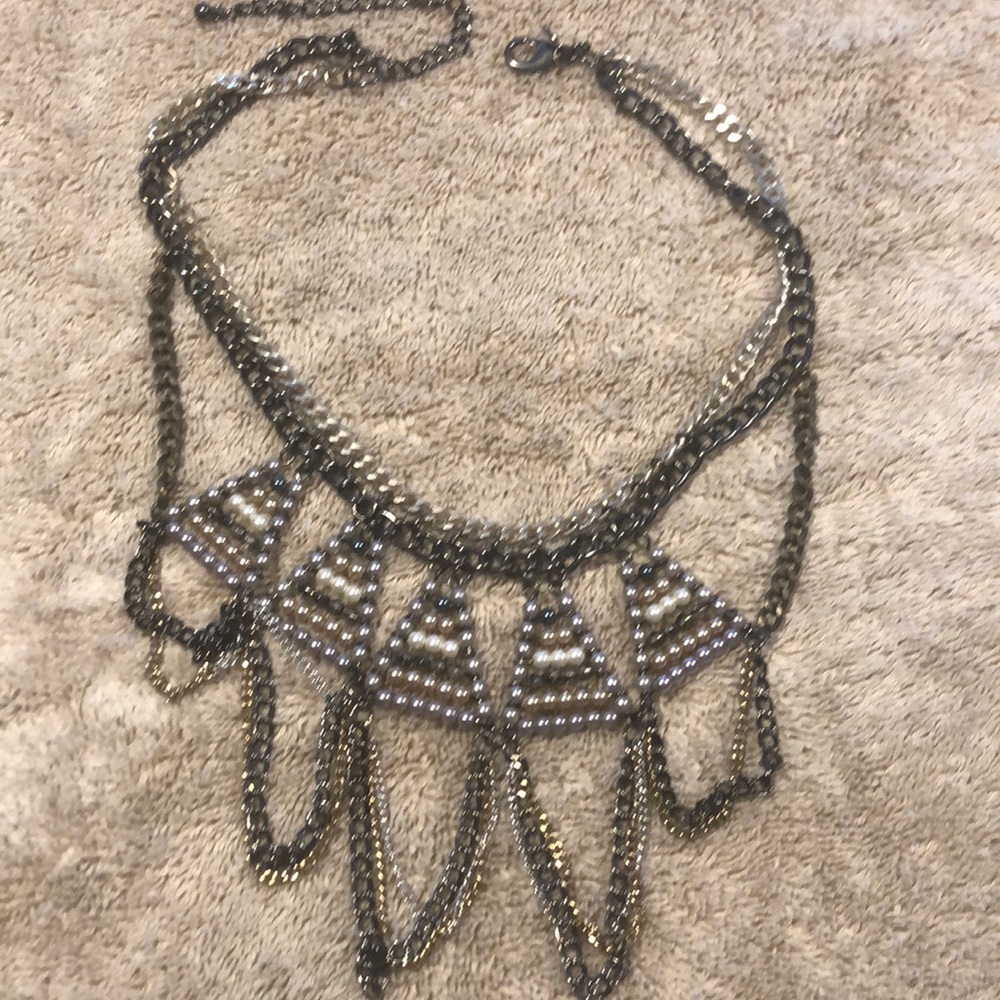 Silver, gold, charcoal beaded necklace